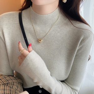2026 New Women's Half Turtleneck Knit Base Layer Top Solid Color Pullover