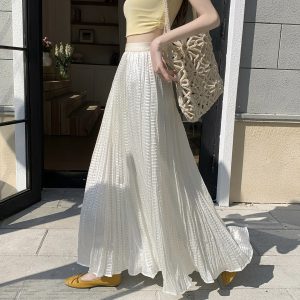 Women's Pleated Maxi Skirt 2026 Spring Summer High Waist A-Line Flowy Long Skirt