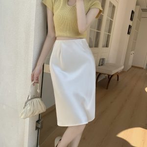 2026 Spring New High-End Light Luxury French Vintage Skirt Women Imported Satin Acetate A-Line Bodycon Midi Skirt