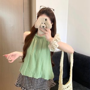 Women's Two-Piece Set Halter Tie Bow Sleeveless Vest Lace High Waist Slimming Cake Skirt Summer 2026