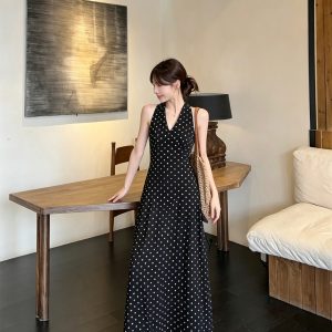 Polka Dot Halter Sleeveless A-Line Dress - Style 689bbe