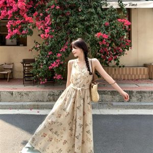 Gentle Vacation Style Floral Butterfly Jacquard Tie Dress